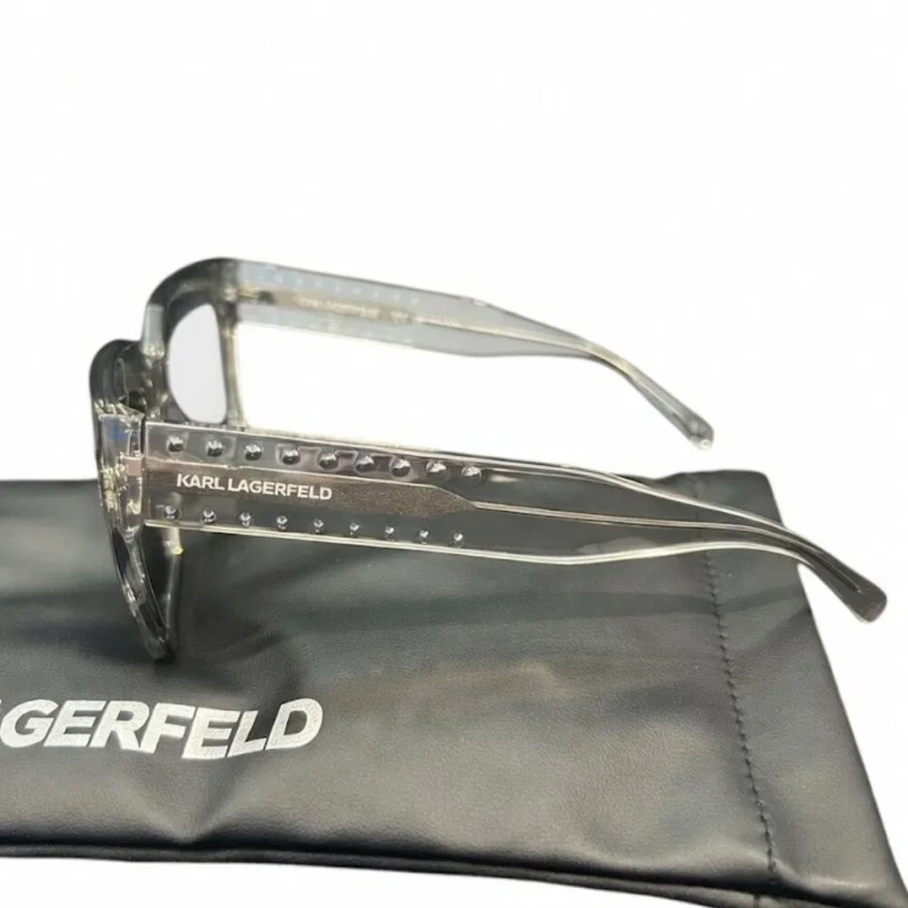 NWT Karl Lagerfeld Crystal Square Sunglasses + Padded Designer Case - Picture 2 of 4